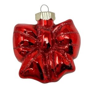 Celebrations by Radko Small Red Glitter Ribbon Bow Christmas Holiday Ornament